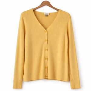 Christopher & Banks Yellow Ribbed Button-Down Cardigan Sweater | Size XL
